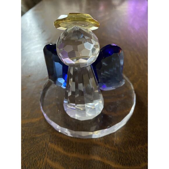 Partylite Crystal Faceted Optic Angel Gold Halo Blue Tealight Holder 4” Tall - Picture 3 of 5